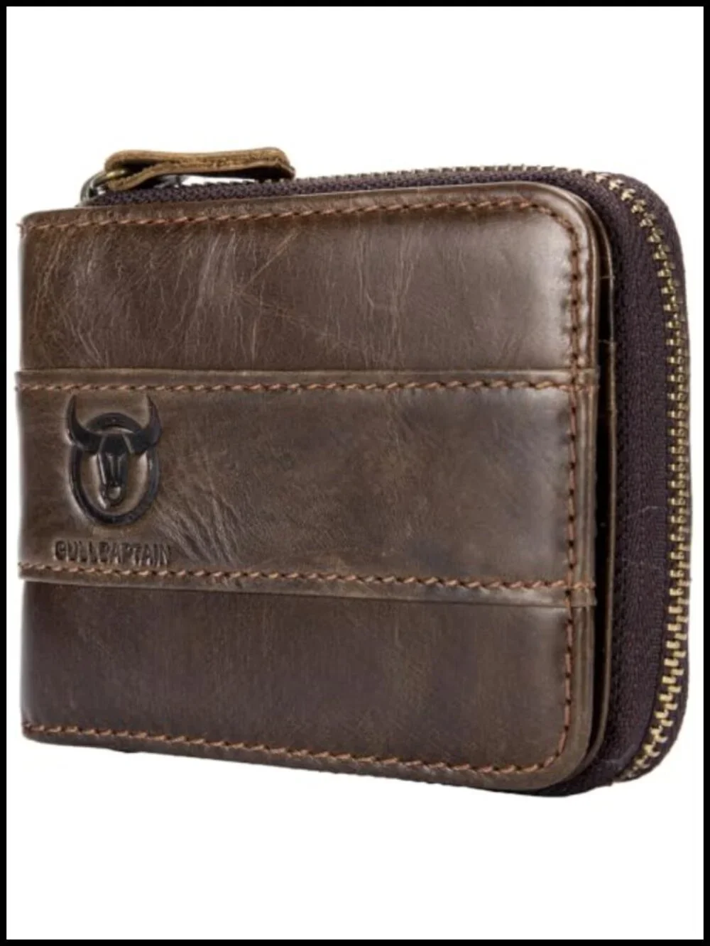 Genuine Cowhide Leather RFID Blocking Zipper Wallet with Coin Pocket